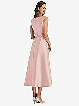 Rear View Thumbnail - Rose & Butter Yellow Off-the-Shoulder Draped Wrap Satin Midi Dress with Pockets