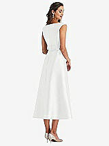Rear View Thumbnail - White & Butter Yellow Off-the-Shoulder Draped Wrap Satin Midi Dress with Pockets