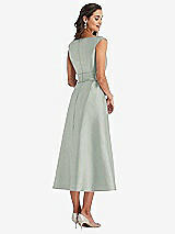 Rear View Thumbnail - Willow Green & Butter Yellow Off-the-Shoulder Draped Wrap Satin Midi Dress with Pockets