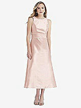 Front View Thumbnail - Blush & Blush High-Neck Asymmetrical Shirred Satin Midi Dress with Pockets