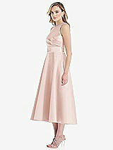 Side View Thumbnail - Blush & Blush High-Neck Asymmetrical Shirred Satin Midi Dress with Pockets