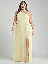 Alt View 1 Thumbnail - Butter Yellow One-Shoulder Chiffon Maxi Dress with Shirred Front Slit