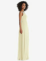 Side View Thumbnail - Butter Yellow One-Shoulder Chiffon Maxi Dress with Shirred Front Slit