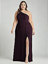 Alt View 1 Thumbnail - Deep Plum One-Shoulder Chiffon Maxi Dress with Shirred Front Slit