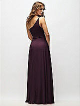 Alt View 3 Thumbnail - Deep Plum One-Shoulder Chiffon Maxi Dress with Shirred Front Slit