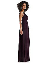 Side View Thumbnail - Deep Plum One-Shoulder Chiffon Maxi Dress with Shirred Front Slit