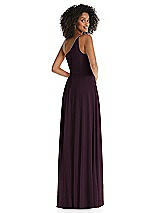 Rear View Thumbnail - Deep Plum One-Shoulder Chiffon Maxi Dress with Shirred Front Slit