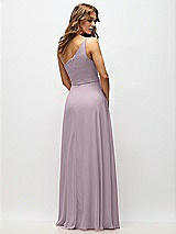 Alt View 3 Thumbnail - Lilac Dusk One-Shoulder Chiffon Maxi Dress with Shirred Front Slit