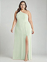 Alt View 1 Thumbnail - Mint Green One-Shoulder Chiffon Maxi Dress with Shirred Front Slit