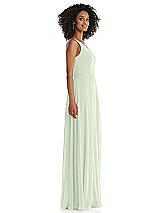 Side View Thumbnail - Mint Green One-Shoulder Chiffon Maxi Dress with Shirred Front Slit