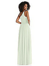 Rear View Thumbnail - Mint Green One-Shoulder Chiffon Maxi Dress with Shirred Front Slit
