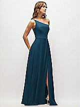 Alt View 2 Thumbnail - Atlantic Blue One-Shoulder Chiffon Maxi Dress with Shirred Front Slit