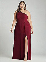Alt View 1 Thumbnail - Burgundy One-Shoulder Chiffon Maxi Dress with Shirred Front Slit