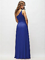 Alt View 3 Thumbnail - Cobalt Blue One-Shoulder Chiffon Maxi Dress with Shirred Front Slit