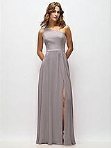 Alt View 1 Thumbnail - Cashmere Gray One-Shoulder Chiffon Maxi Dress with Shirred Front Slit