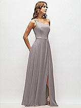 Alt View 2 Thumbnail - Cashmere Gray One-Shoulder Chiffon Maxi Dress with Shirred Front Slit