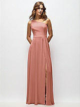 Alt View 1 Thumbnail - Desert Rose One-Shoulder Chiffon Maxi Dress with Shirred Front Slit
