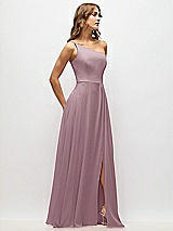 Alt View 2 Thumbnail - Dusty Rose One-Shoulder Chiffon Maxi Dress with Shirred Front Slit