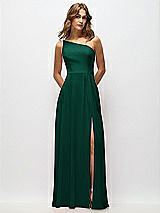 Alt View 1 Thumbnail - Hunter Green One-Shoulder Chiffon Maxi Dress with Shirred Front Slit