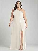 Alt View 1 Thumbnail - Ivory One-Shoulder Chiffon Maxi Dress with Shirred Front Slit