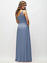 Alt View 3 Thumbnail - Larkspur Blue One-Shoulder Chiffon Maxi Dress with Shirred Front Slit