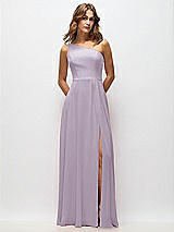 Alt View 1 Thumbnail - Lilac Haze One-Shoulder Chiffon Maxi Dress with Shirred Front Slit