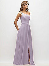 Alt View 2 Thumbnail - Lilac Haze One-Shoulder Chiffon Maxi Dress with Shirred Front Slit