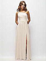 Alt View 1 Thumbnail - Oat One-Shoulder Chiffon Maxi Dress with Shirred Front Slit