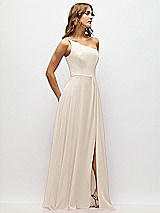 Alt View 2 Thumbnail - Oat One-Shoulder Chiffon Maxi Dress with Shirred Front Slit