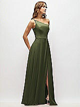 Alt View 2 Thumbnail - Olive Green One-Shoulder Chiffon Maxi Dress with Shirred Front Slit