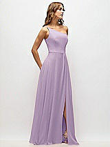 Alt View 2 Thumbnail - Pale Purple One-Shoulder Chiffon Maxi Dress with Shirred Front Slit