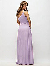 Alt View 3 Thumbnail - Pale Purple One-Shoulder Chiffon Maxi Dress with Shirred Front Slit
