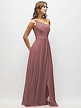 Alt View 2 Thumbnail - Rosewood One-Shoulder Chiffon Maxi Dress with Shirred Front Slit