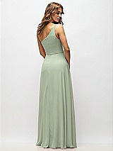 Alt View 3 Thumbnail - Sage One-Shoulder Chiffon Maxi Dress with Shirred Front Slit