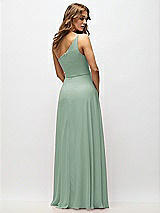 Alt View 3 Thumbnail - Seagrass One-Shoulder Chiffon Maxi Dress with Shirred Front Slit