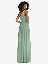 Rear View Thumbnail - Seagrass One-Shoulder Chiffon Maxi Dress with Shirred Front Slit