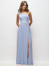 Alt View 1 Thumbnail - Sky Blue One-Shoulder Chiffon Maxi Dress with Shirred Front Slit