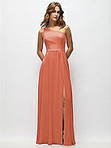 Alt View 1 Thumbnail - Terracotta Copper One-Shoulder Chiffon Maxi Dress with Shirred Front Slit