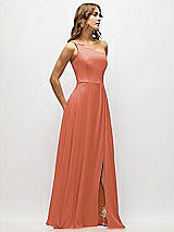 Alt View 2 Thumbnail - Terracotta Copper One-Shoulder Chiffon Maxi Dress with Shirred Front Slit