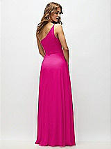 Alt View 3 Thumbnail - Think Pink One-Shoulder Chiffon Maxi Dress with Shirred Front Slit