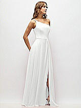 Alt View 2 Thumbnail - White One-Shoulder Chiffon Maxi Dress with Shirred Front Slit