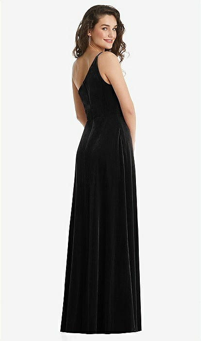 One-shoulder Spaghetti Strap Velvet Maxi Bridesmaid Dress With