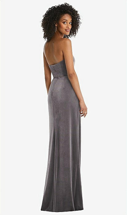 Strapless Velvet Maxi Bridesmaid Dress With Draped Cascade Skirt