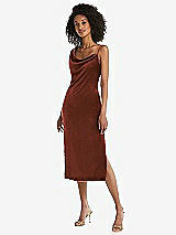 Front View Thumbnail - Auburn Moon Asymmetrical One-Shoulder Velvet Midi Slip Dress