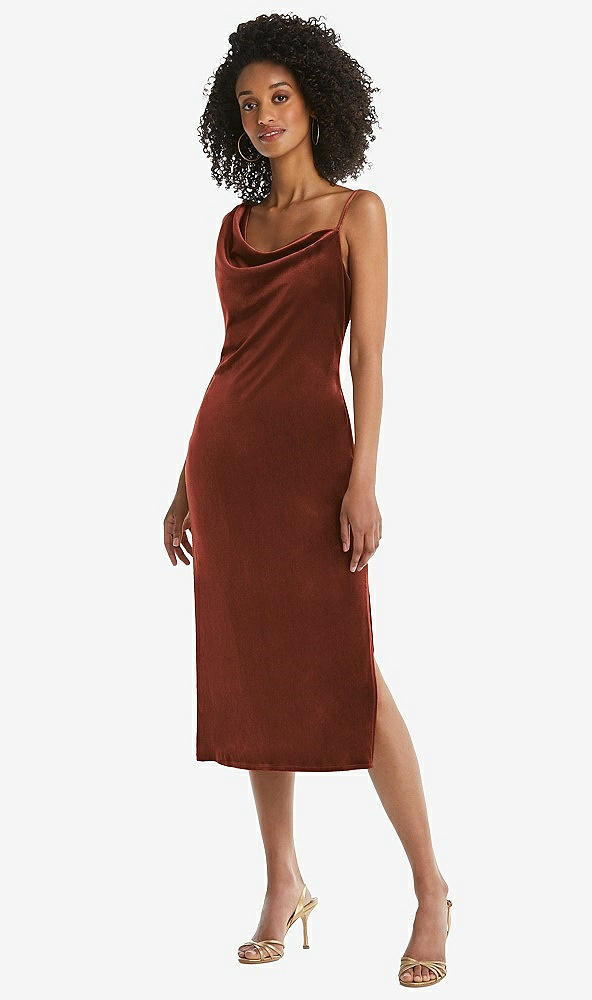 Front View - Auburn Moon Asymmetrical One-Shoulder Velvet Midi Slip Dress
