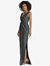 Side View Thumbnail - Pewter Pleated Bodice Satin Maxi Pencil Dress with Bow Detail