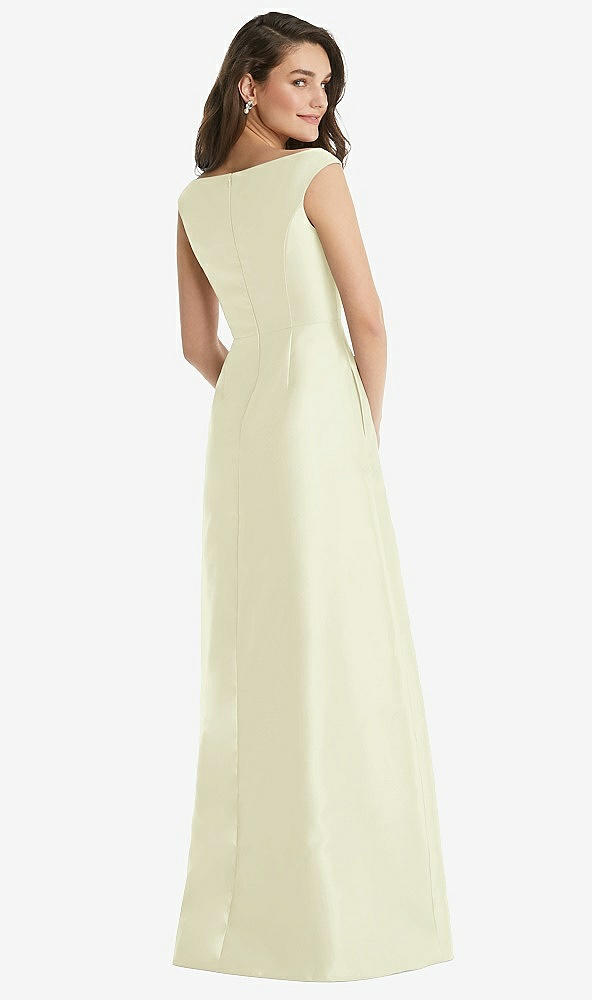 Back View - Butter Yellow Off-the-Shoulder Draped Wrap Maxi Dress with Pockets