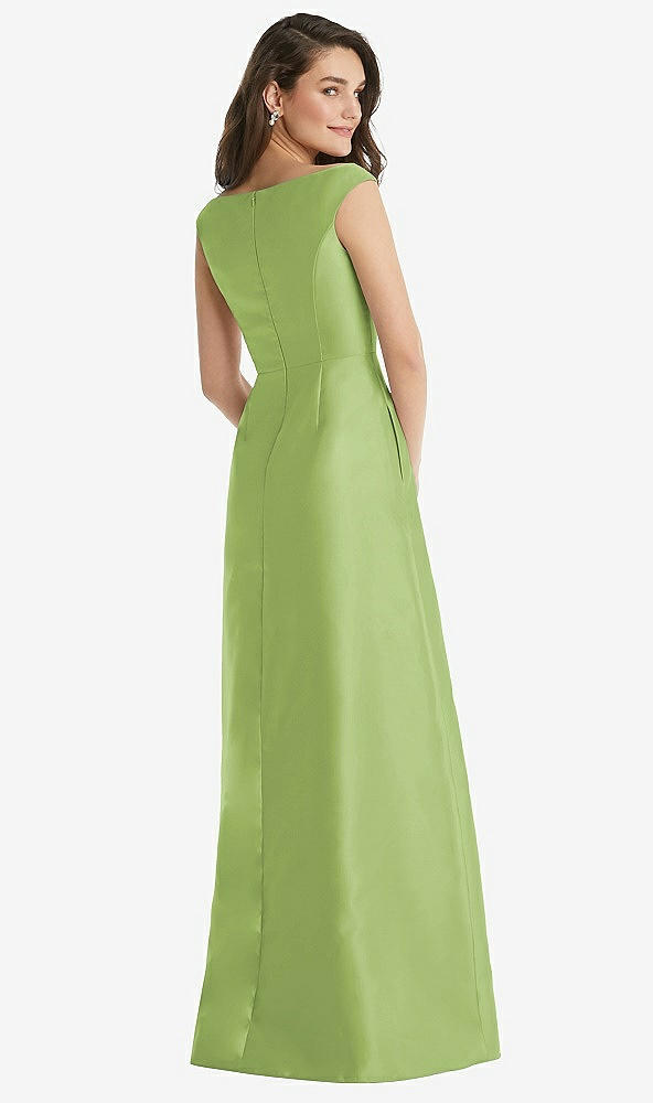 Back View - Mojito Off-the-Shoulder Draped Wrap Maxi Dress with Pockets