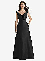 Front View Thumbnail - Black Off-the-Shoulder Draped Wrap Maxi Dress with Pockets