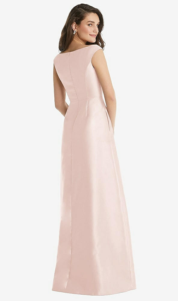 Back View - Blush Off-the-Shoulder Draped Wrap Maxi Dress with Pockets